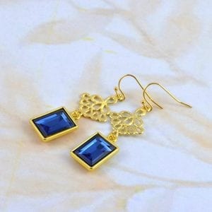 Sapphire Bridesmaids Earrings - Crystal Dangle, Modern Gold Earrings 13