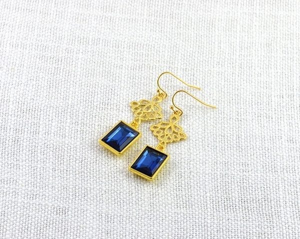 Sapphire Bridesmaids Earrings - Crystal Dangle, Modern Gold Earrings 52