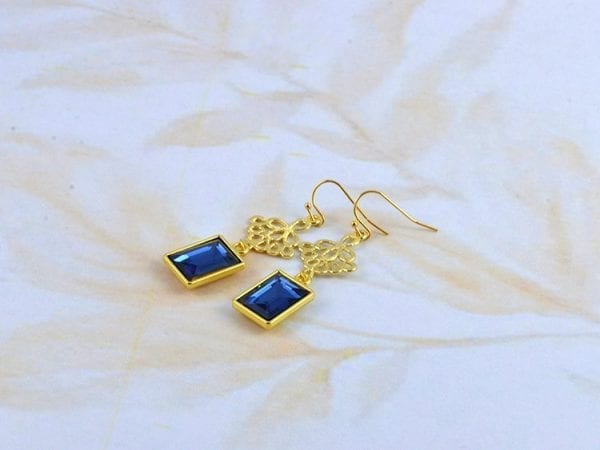 Sapphire Bridesmaids Earrings - Crystal Dangle, Modern Gold Earrings 54