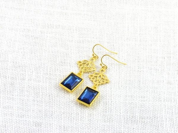 Sapphire Bridesmaids Earrings - Crystal Dangle, Modern Gold Earrings 55