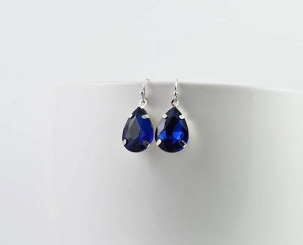 Sapphire Teardrop Crystal Glass Earrings