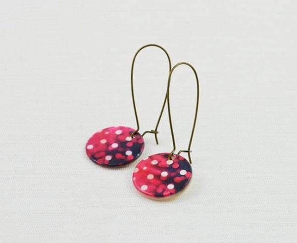 Sea shell Polka Dot Earrings - Natural Shell, Bronze Red 53