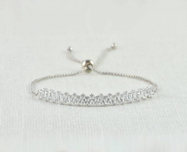 Silver Bridal Bar Wedding Bracelet - Cubic Zirconia, Dainty, Bridesmaids, Flower Girl 2