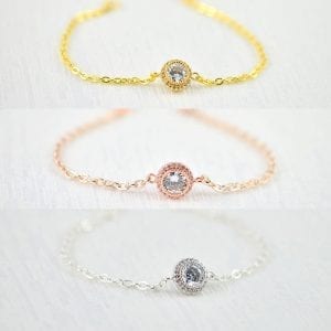 Silver Dainty Bridal Bracelet - Rose Gold, Cubic Zirconia, Flower Girl Bracelet 6