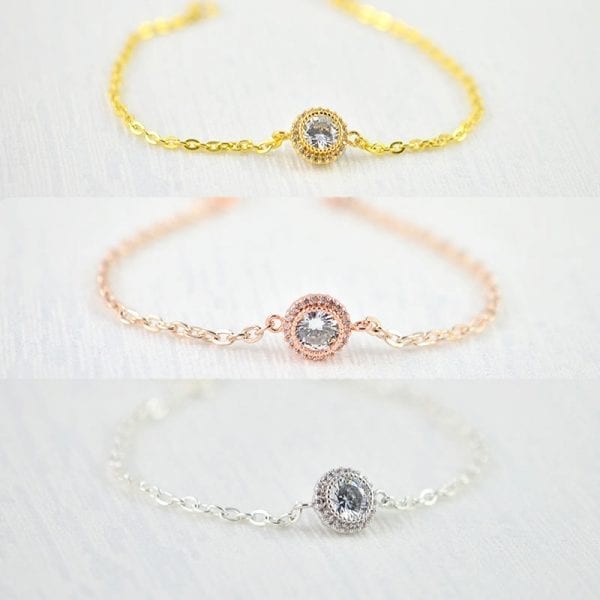 Silver Dainty Bridal Bracelet - Rose Gold, Cubic Zirconia, Flower Girl Bracelet 51