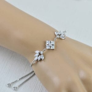 Silver Bridal Zirconia Wedding Bracelet - Square Leaf 4