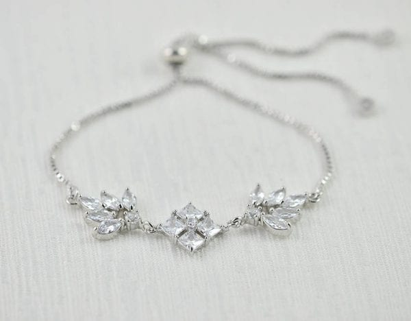 Silver Bridal Zirconia Wedding Bracelet - Square Leaf 52