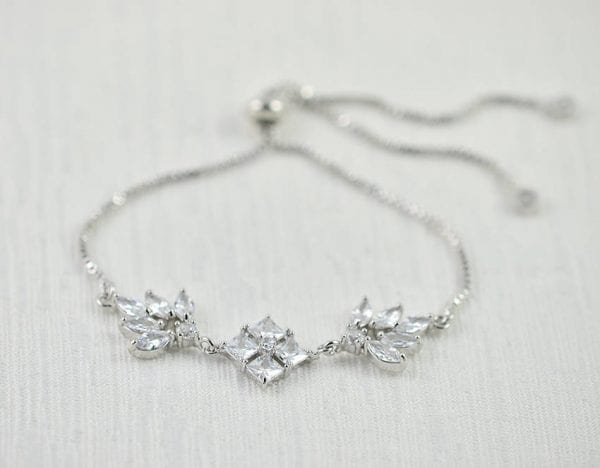 Silver Bridal Zirconia Wedding Bracelet - Square Leaf 53