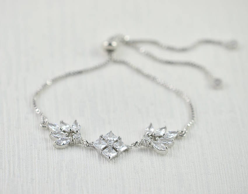 CZ Crystal Cushion Cut Brides Bracelet Wedding Jewelry 