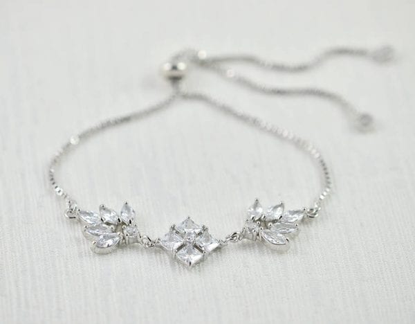 Silver Bridal Zirconia Wedding Bracelet - Square Leaf 56