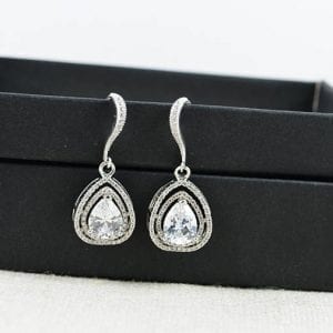Silver Bridal Simple Earrings - Cubic Zirconia, Wedding, Bridal, Drop Earrings