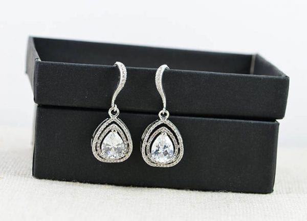 Silver Bridal Simple Earrings - Cubic Zirconia, Wedding, Bridal, Drop Earrings 51