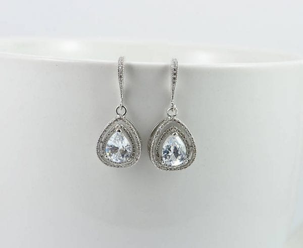 Silver Bridal Simple Earrings - Cubic Zirconia, Wedding, Bridal, Drop Earrings 52