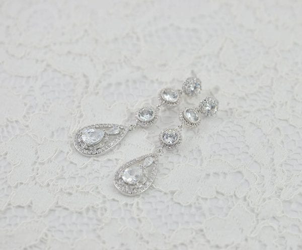 Brilliant Silver Crystal Bridal Earrings - Wedding, Dangle 1