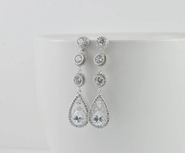 Brilliant Silver Crystal Bridal Earrings - Wedding, Dangle 1