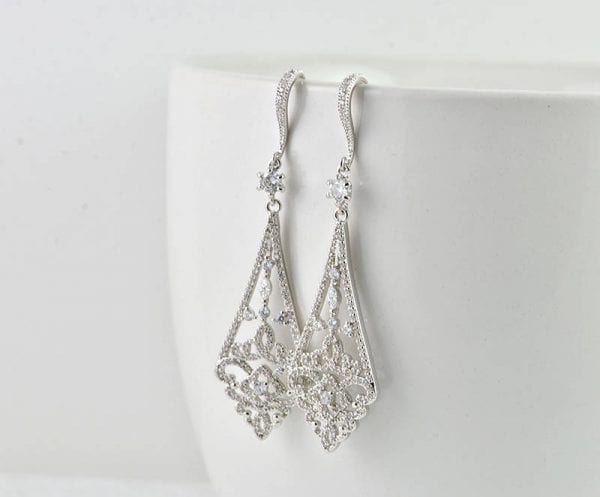 Swarovski Bridal Dangle Earrings - Silver, Wedding, Cubic Zirconia, Bridesmaids 51