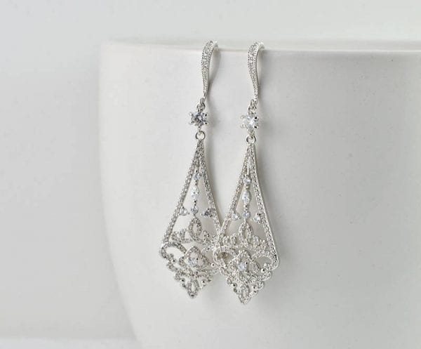 Swarovski Bridal Dangle Earrings - Silver, Wedding, Cubic Zirconia, Bridesmaids 54