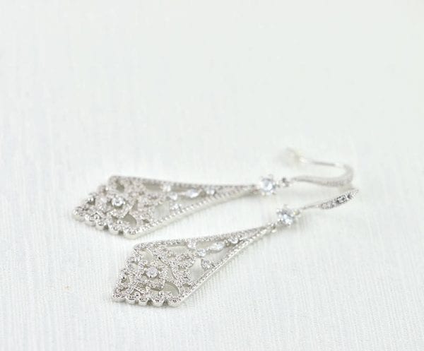 Swarovski Bridal Dangle Earrings - Silver, Wedding, Cubic Zirconia, Bridesmaids 55
