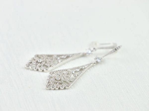 Swarovski Bridal Dangle Earrings - Silver, Wedding, Cubic Zirconia, Bridesmaids 7