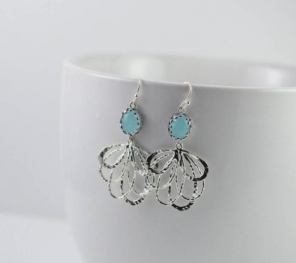 Turquoise Silver Chandelier Earrings - Bridesmaids, Light weight Earrings, Dangle Drop 1