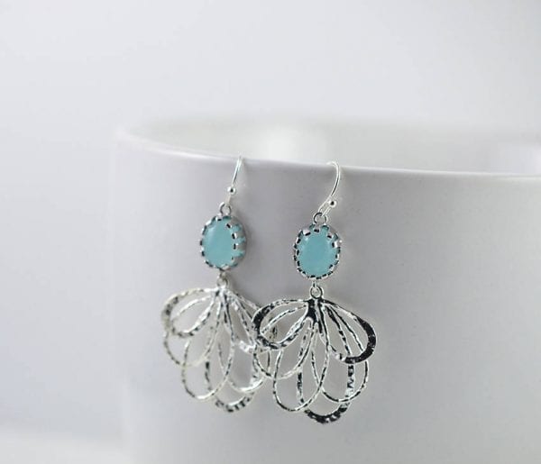 Turquoise Silver Chandelier Earrings - Bridesmaids, Light weight Earrings, Dangle Drop 3