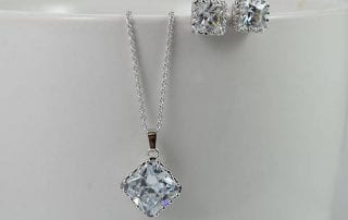 Silver CZ Square Bridal Jewellery Set - Crystal Jewellery Set, Wedding, Stud Earrings 19