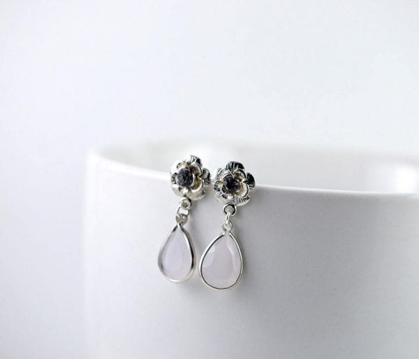 Silver Flower Lavender Earrings - Lilac Purple, Bridesmaids, Crystal Drop 1