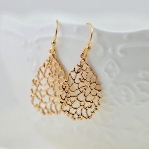 Simple Filigree Gold Drop Earrings - Bridesmaids Gold Jewellery 1