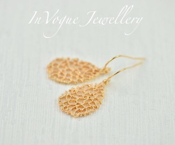 Simple Filigree Gold Drop Earrings - Bridesmaids Gold Jewellery 52