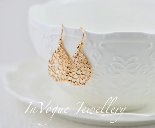 Simple Filigree Gold Drop Earrings - Bridesmaids Gold Jewellery 53