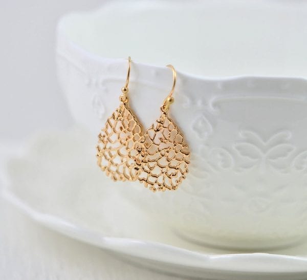 Simple Filigree Gold Drop Earrings - Bridesmaids Gold Jewellery 55