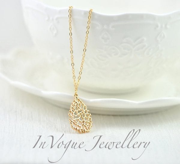 Simple Every Day Gold Drop Filigree Necklace 51
