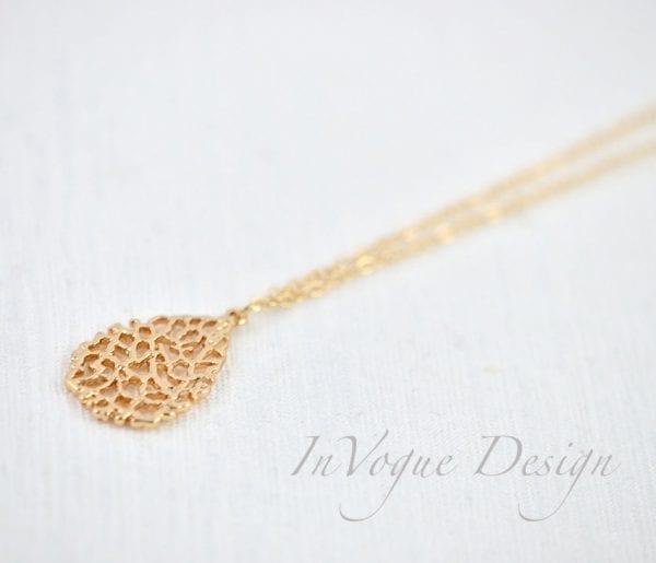 Simple Every Day Gold Drop Filigree Necklace 6