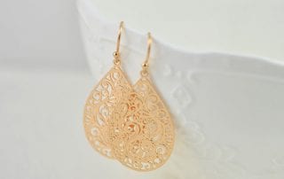 Simple Rose Gold Drop Filigree Earrings 17