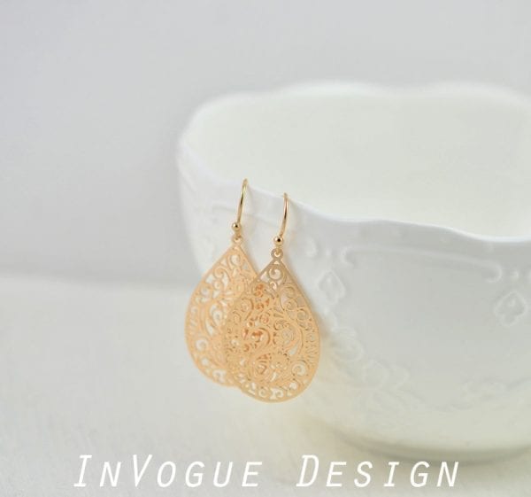 Simple Rose Gold Drop Filigree Earrings 4
