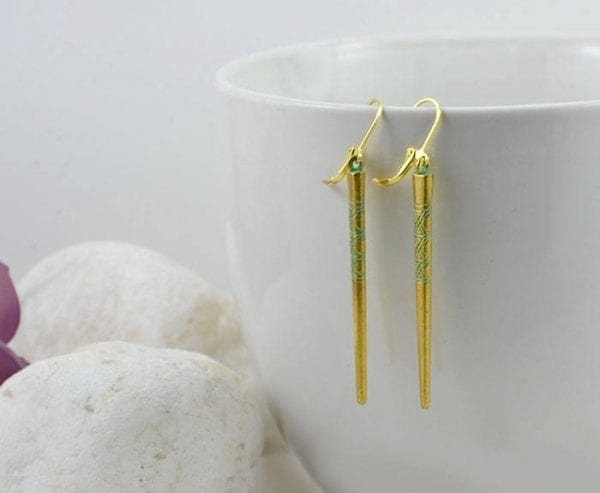 Elegant Engraved Gold Dangling Earrings Spike Turquoise 53
