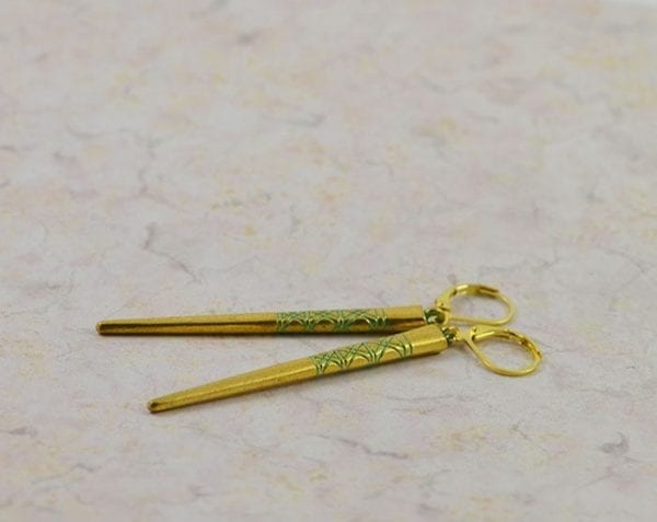 Elegant Engraved Gold Dangling Earrings Spike Turquoise 54