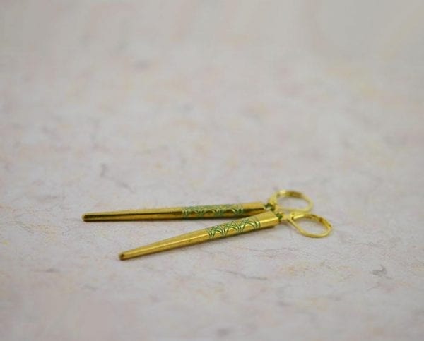 Elegant Engraved Gold Dangling Earrings Spike Turquoise 55