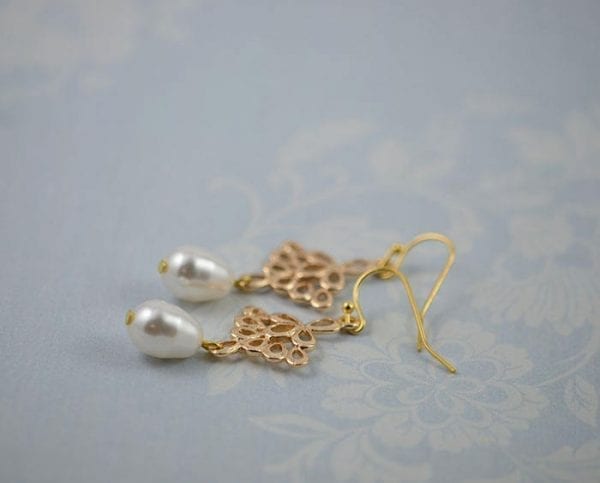 Swarovski Pearl Filigree Earrings - Gold, Chandelier, Tear Drop