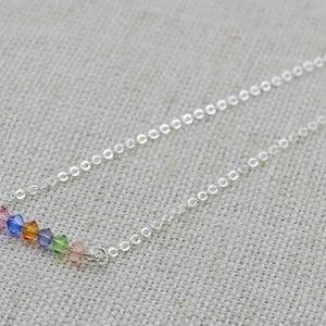 Swarovski Rainbow Bar Necklace - Silver, Crystal, Multi Coloured, Dainty 51