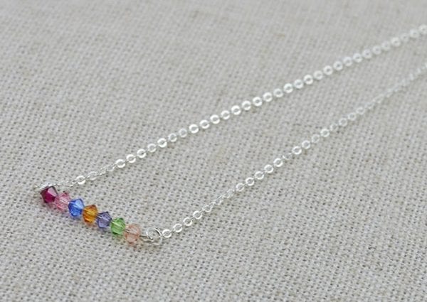 Swarovski Rainbow Bar Necklace - Silver, Crystal, Multi Coloured, Dainty 1