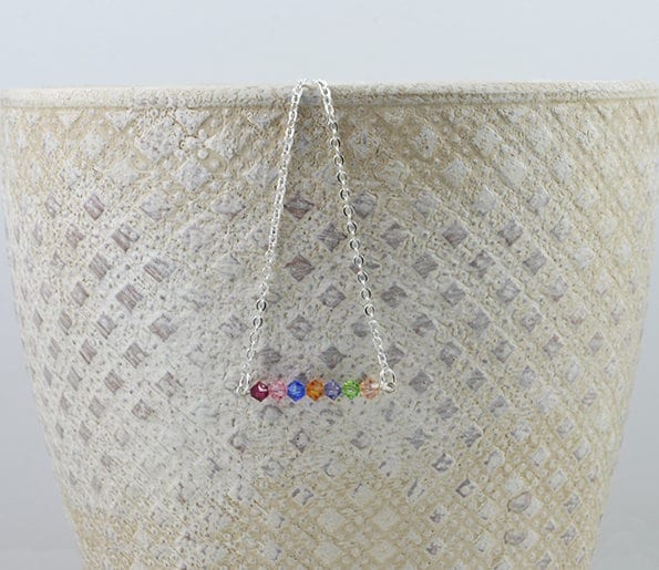 Swarovski Rainbow Bar Necklace - Silver, Crystal, Multi Coloured, Dainty 2