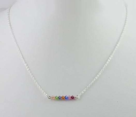Swarovski Rainbow Bar Necklace - Silver, Crystal, Multi Coloured, Dainty 3