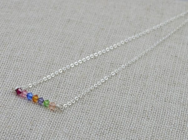 Swarovski Rainbow Bar Necklace - Silver, Crystal, Multi Coloured, Dainty 54