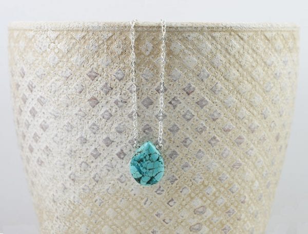 Turquoise Drop Necklace - Gemstone pendant, Silver Necklace 1