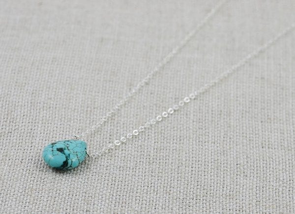 Turquoise Drop Necklace - Gemstone pendant, Silver Necklace 2