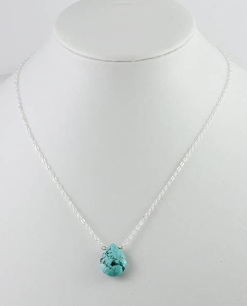 Turquoise Drop Necklace - Gemstone pendant, Silver Necklace 3