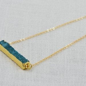Turquoise Druzy Bar Gold Necklace - Gemstone Jewellery, Druzy Pendant 52