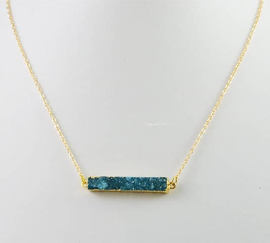 Turquoise Druzy Bar Gold Necklace - Gemstone Jewellery, Druzy Pendant 52