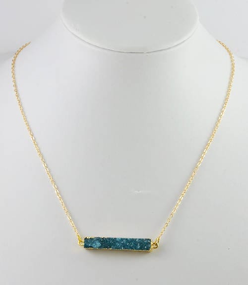 Turquoise Druzy Bar Gold Necklace - Gemstone Jewellery, Druzy Pendant 4
